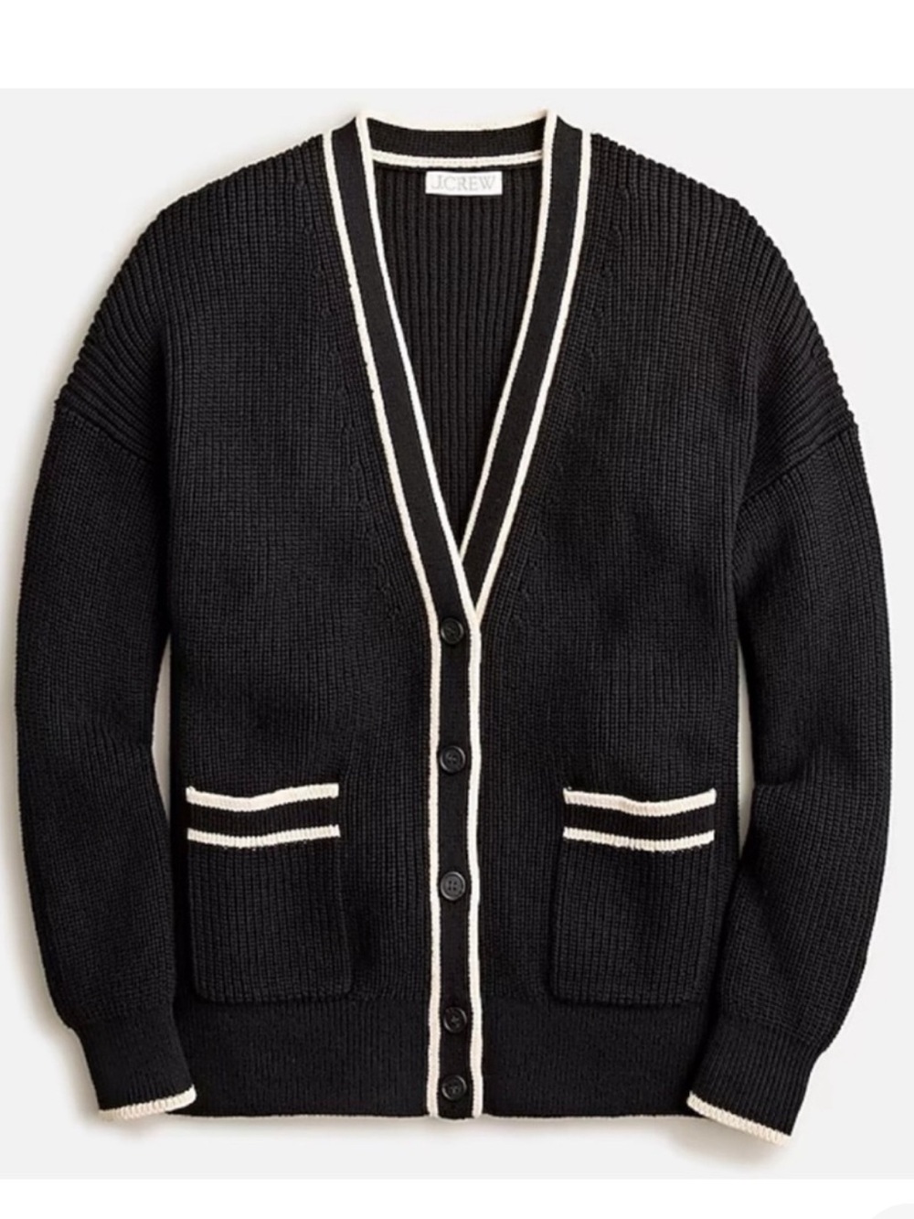 NWT J.Crew Tipped V Neck Crewneck Cardigan with Black/ white trim - Size XS